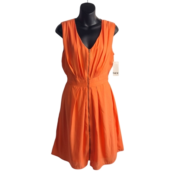 BAR III Women's Orange Mini Dress Sleeveless Full zipper V-Neck Size M NWT - Picture 1 of 9